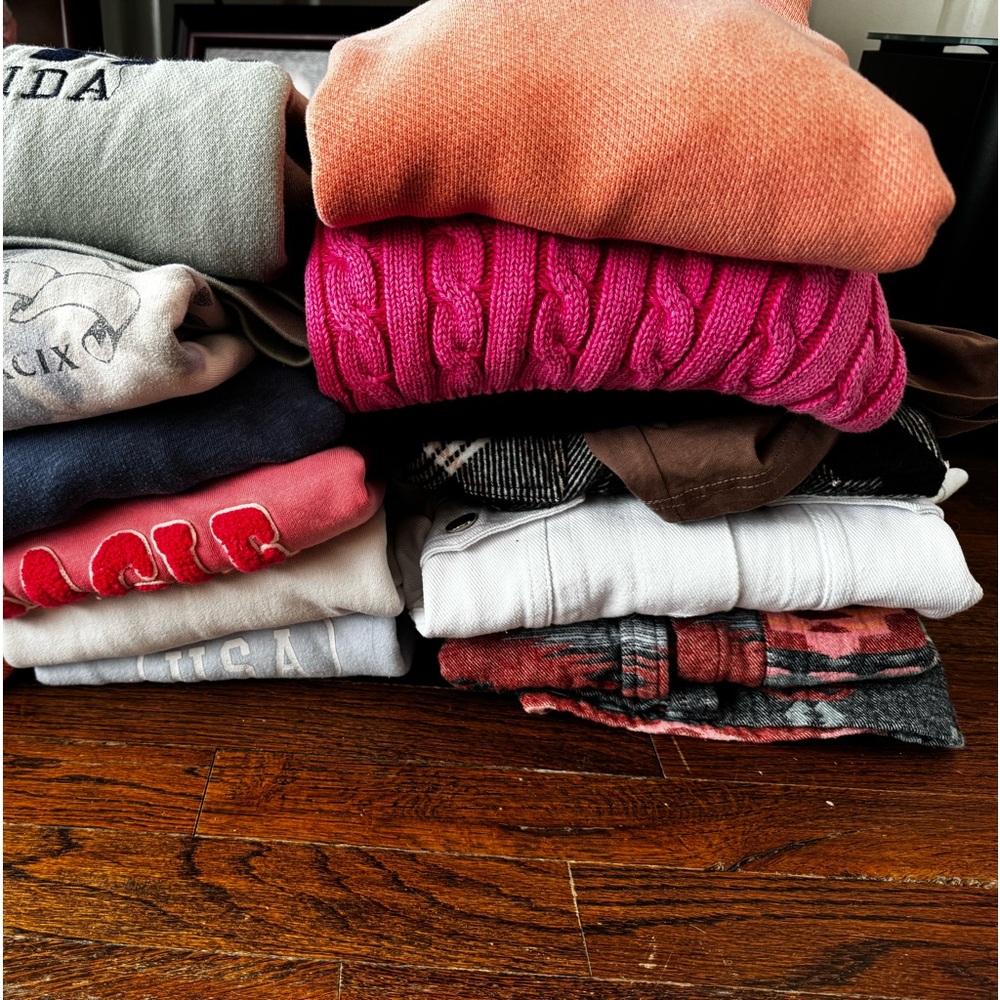 Bundle: 80+ tops which includes sweater, pullovers, tshirts, button up tops